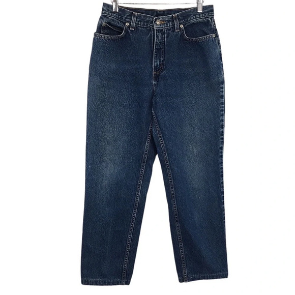 Lands End Mom Jeans Womens 10 Tapered Leg Medium Wash Cotton Denim - Picture 1 of 13